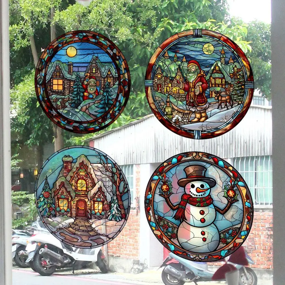 4PCS Colorful Stained Christmas Hummingbird Butterfly Window Glass Electrostatic Stickers PVC Decorative Film Party Home Decor