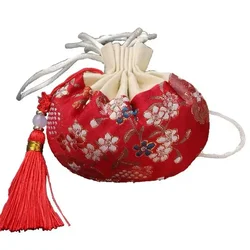 Elegant Chinese Tassel Embroidered Jewelry Pouch - Multicolor Cloth Drawstring Bag (Red)