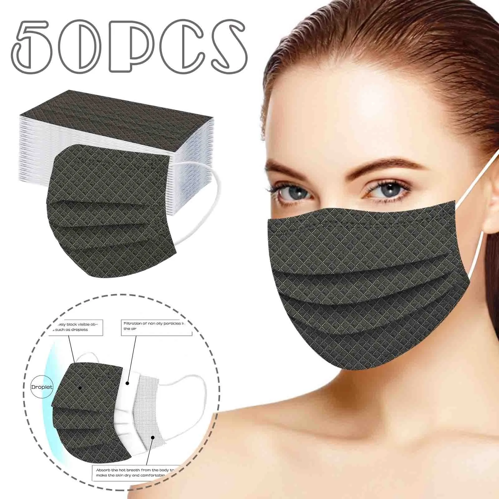 halloween costumes for adults 50pcs Adult Solid Plaid Shade Disposable Face Mask 3 Ply Earloop Masks Halloween Cosplay Маска Для Лица Masque Visage Mascaras all black halloween costumes Cosplay Costumes