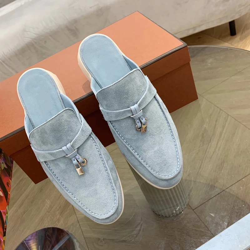 Loafers 2024 summer new men's casual half slipper walking shoes Women's fashion metal pendant walking shoes casual shoes