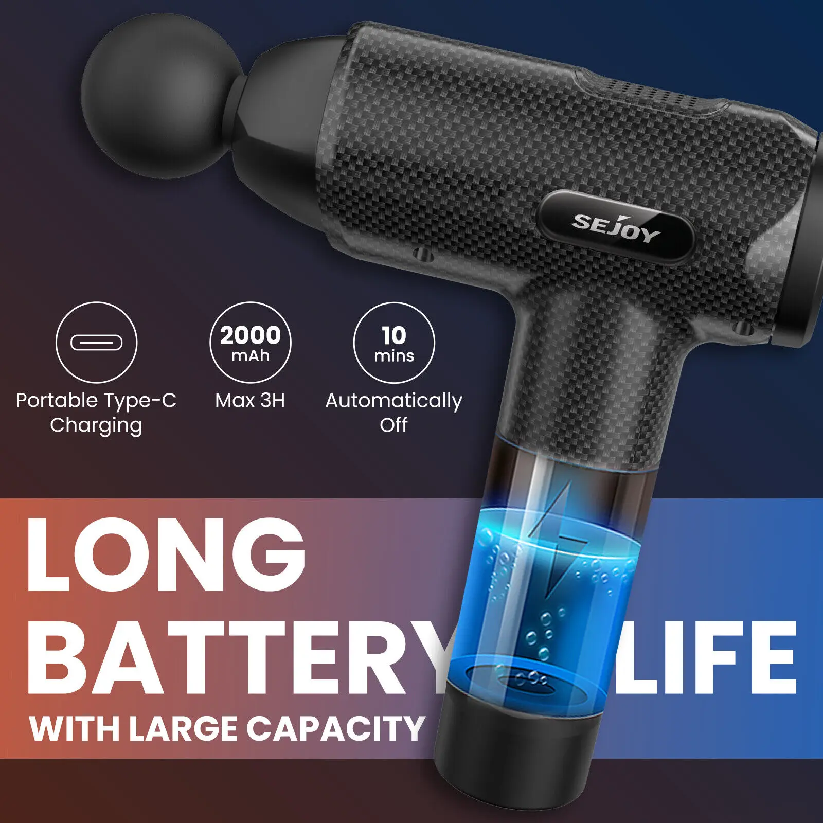 Sejoy 30 speeds Massage Gun Percussion Massager Fascia Gun Deep Tissue Muscle Vibrating Relax - Image 4