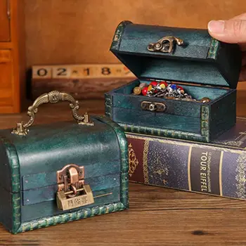 Valigia in legno antico scatola di immagazzinaggio portatile ad alta capacità organizzatore di gioielli vintage scatola decorativa del tesoro multifunzione retrò
