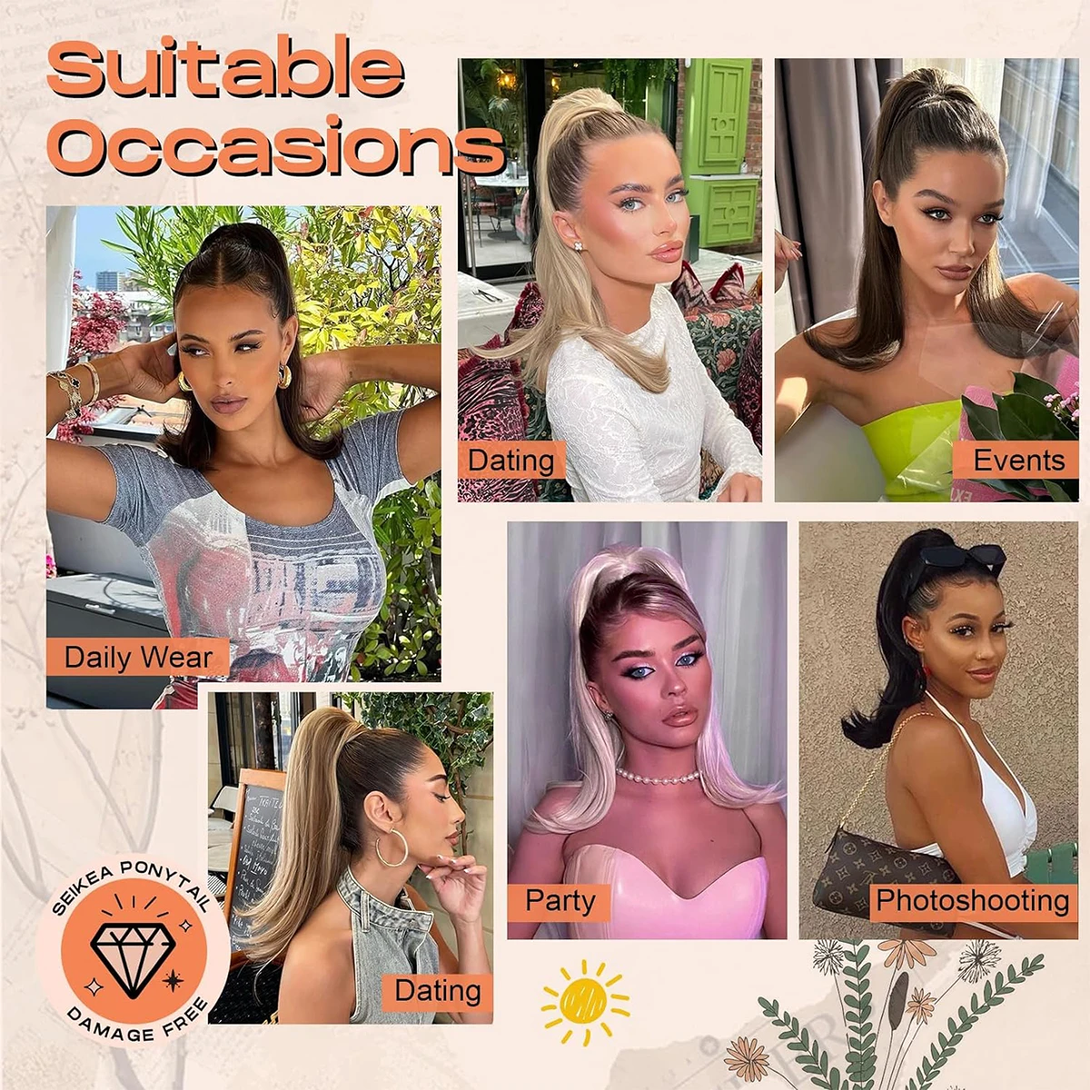Ponytail Extension Wrap Wig Ladies Natural Ponytail Straight Synthetic Hair High Resistance Fiber Hair Girl 16 Inch fake hair extensions