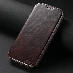 Elegant Leather Magnetic Wallet Card Holder Flip Cover Case for iPhone 14 Plus (Brown)