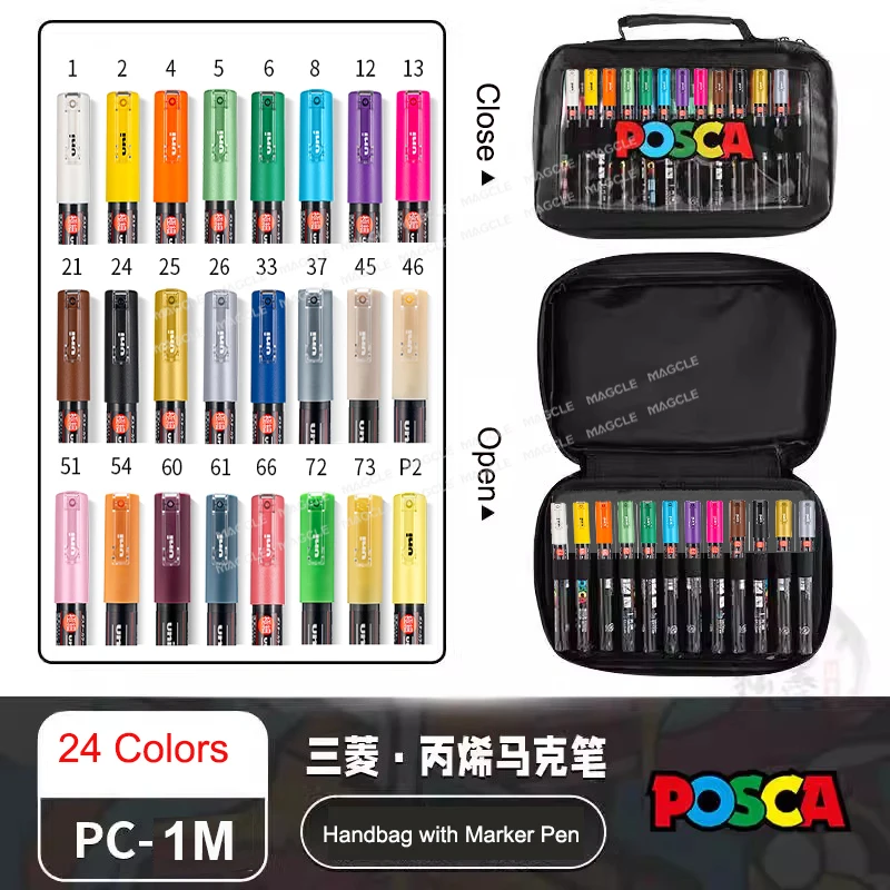 Uni Posca Marker Pen Art Stationery Transparent Storage Bag Set