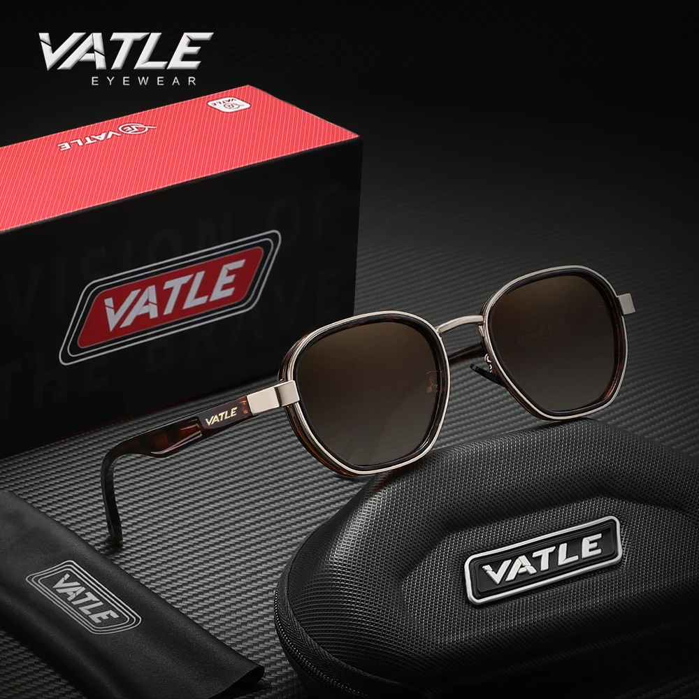 VATLE Small Round Sunglasses Men Polarized Women Eyewear Retro Style Luxury Travel Glasses Shades UV400