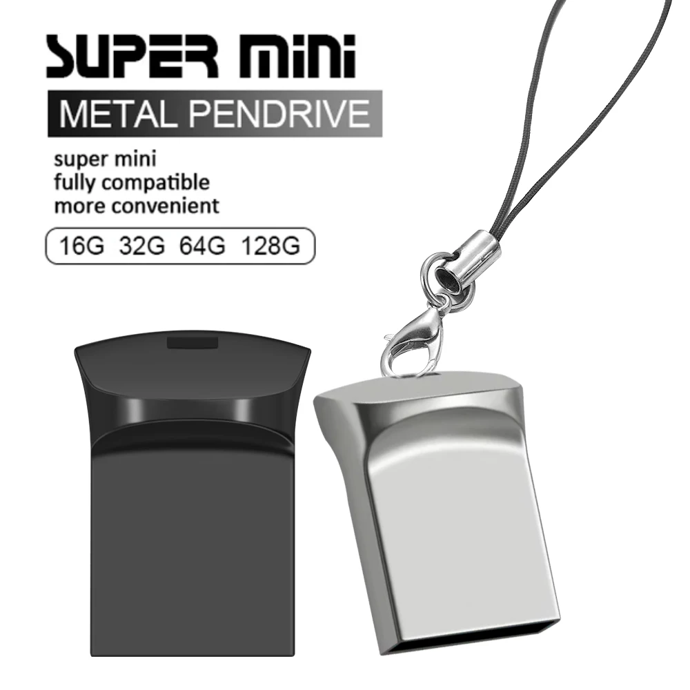 Mini Metal USB 2.0 Flash Drive 64GB Creative Business Gifts Memory Stick 32GB Pen Drive Silver Storage Devices Tiny U Pendrive 1
