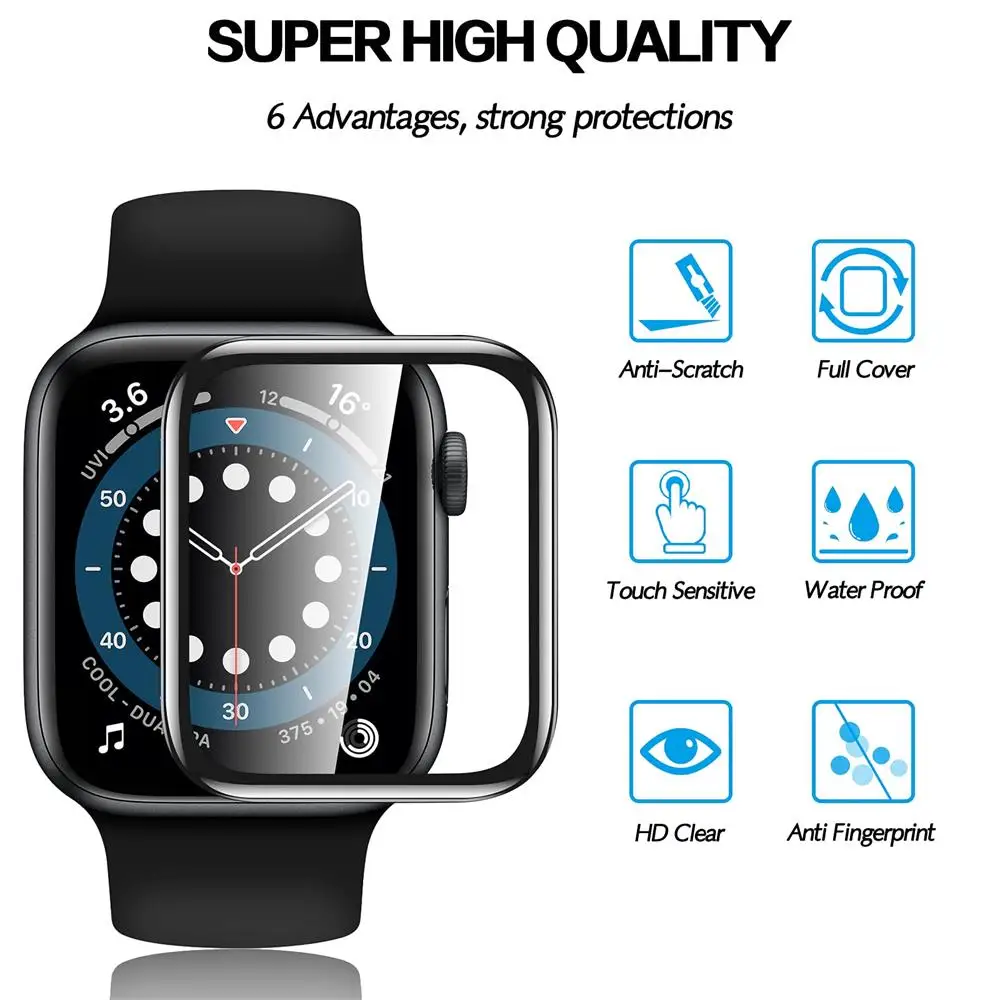 Screen Protector Soft Glass For Apple Watch 44mm 45mm 41mm 38mm 42 9D HD Full Film iWatch series 6 5 3 8 7 9 se 40mm Accessories