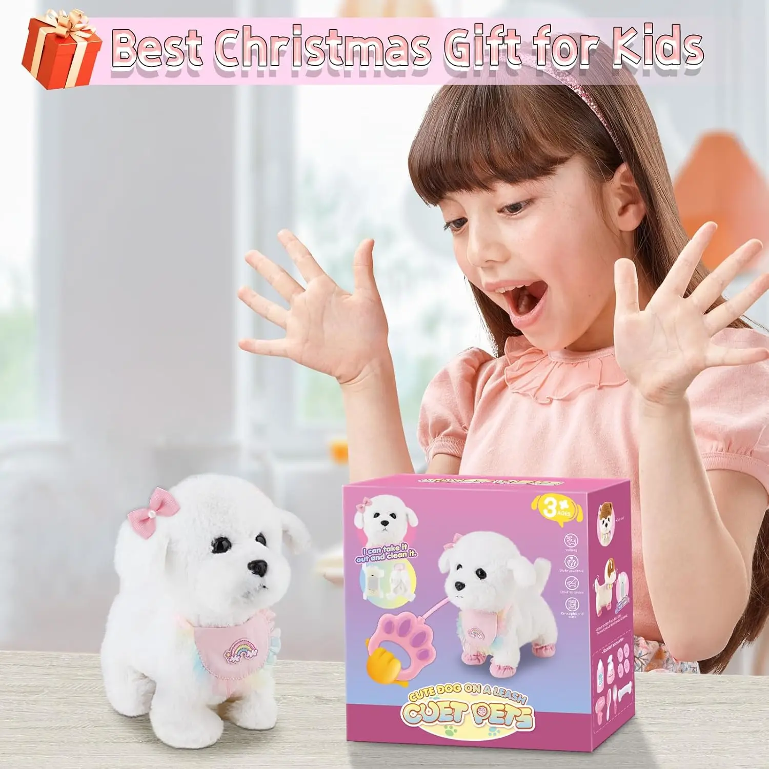 Interactive Stuffed Puppy Toys That Walk&Bark, Walking Dog Toy for Kids with Leash, Remote Control, Girls&Boys Aged 3+ GIFT 6