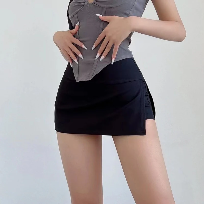 

Сексуальные мини-юбки, женские летние однотонные облегающие трапециевидные юбки с Боковым Разрезом, Y2K, Корейская уличная одежда с высокой талией, шикарные универсальные короткие юбки