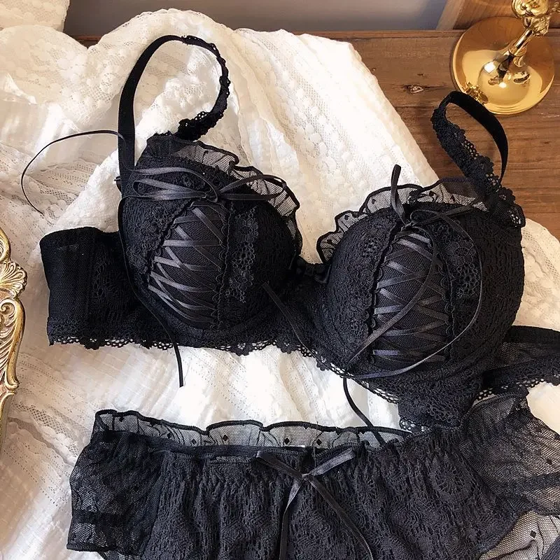 Lace-trimmed lingerie, a sexy bra set for women with small breasts that  gather a | eBay