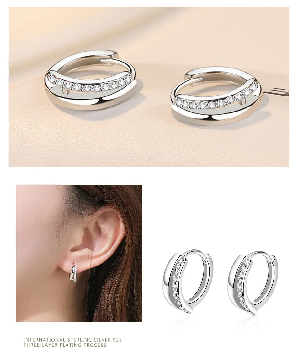 ZDADAN 925 Sterling Silber 10 mm Zirkon-Creolen für Damen, Modeschmuck, Geschenke – Detail 4