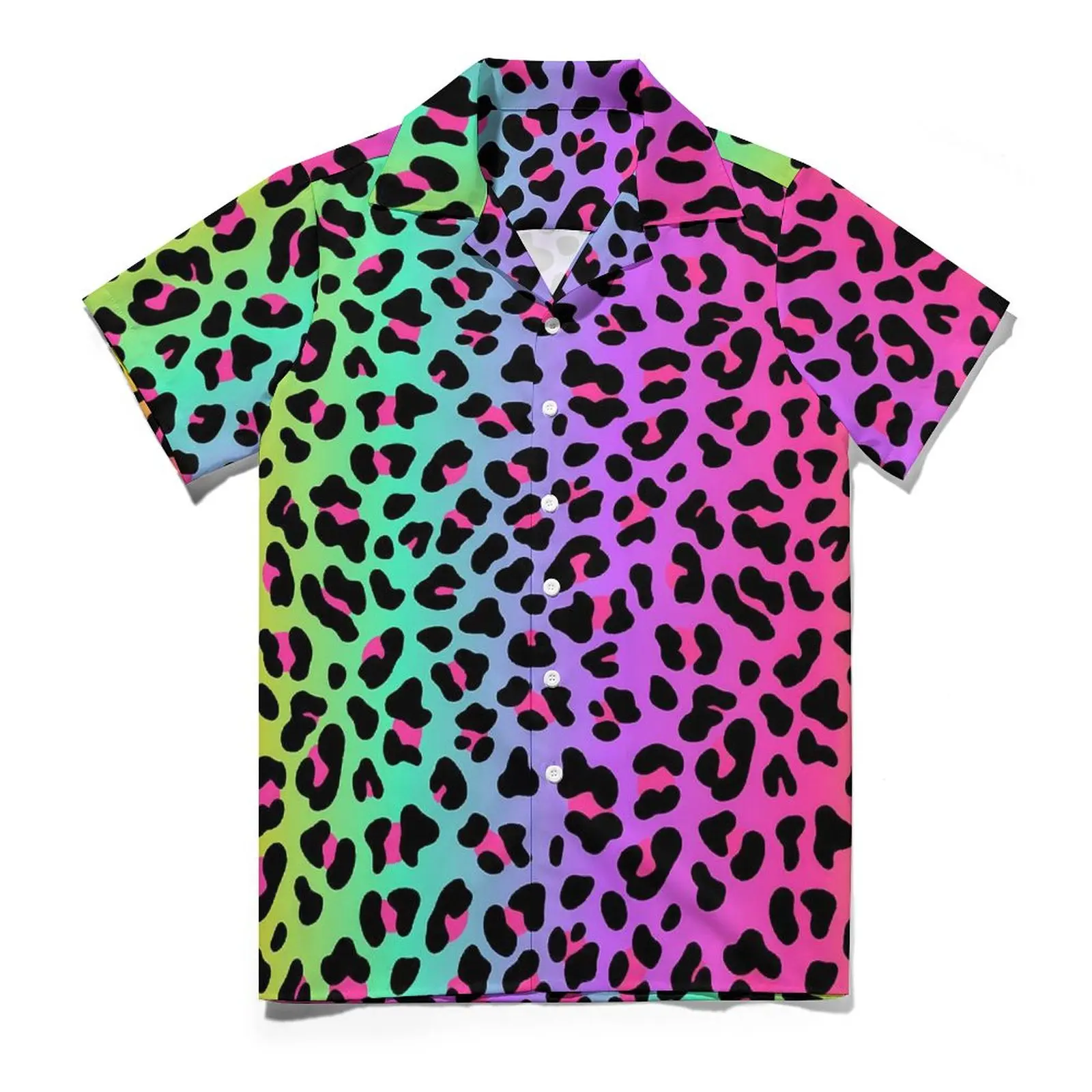 Rainbow Leopard Beach Shirt Cheetah Neon Print Hawaii Casual Shirts Male Retro Blouses Short Sleeve Pattern Clothing Big Size 2