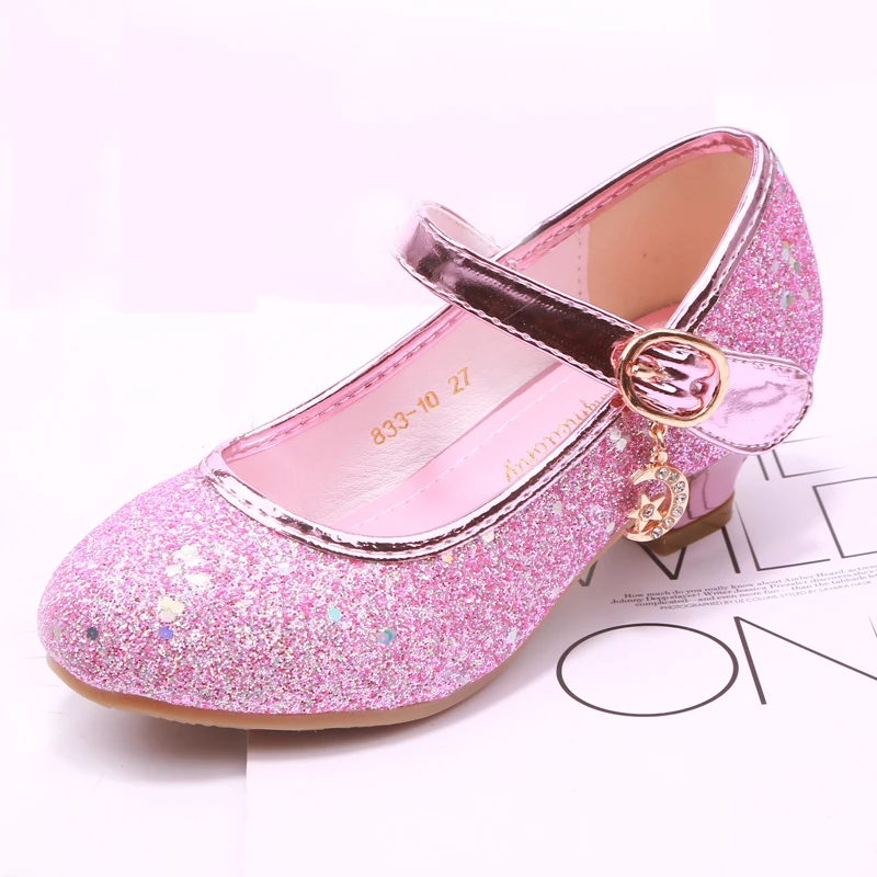 Mudipanda Girl High Heels Pink Sandals Children's Purple Blue Princess Shoes Sequin Students Dance Shoes Size 27-37 Kids Sandal