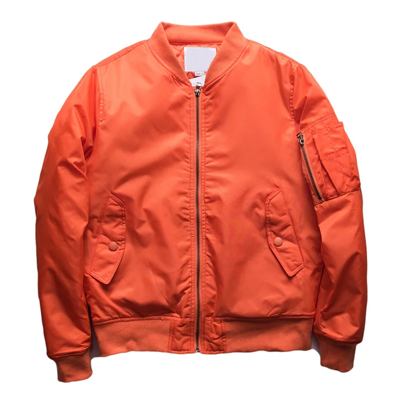 

newMen Pink Bomber Jacket Quilted / Thin Aviator Jackets Zippered Sleeve Pocket Stand Collar Japan Style Orange Baseball Jacket