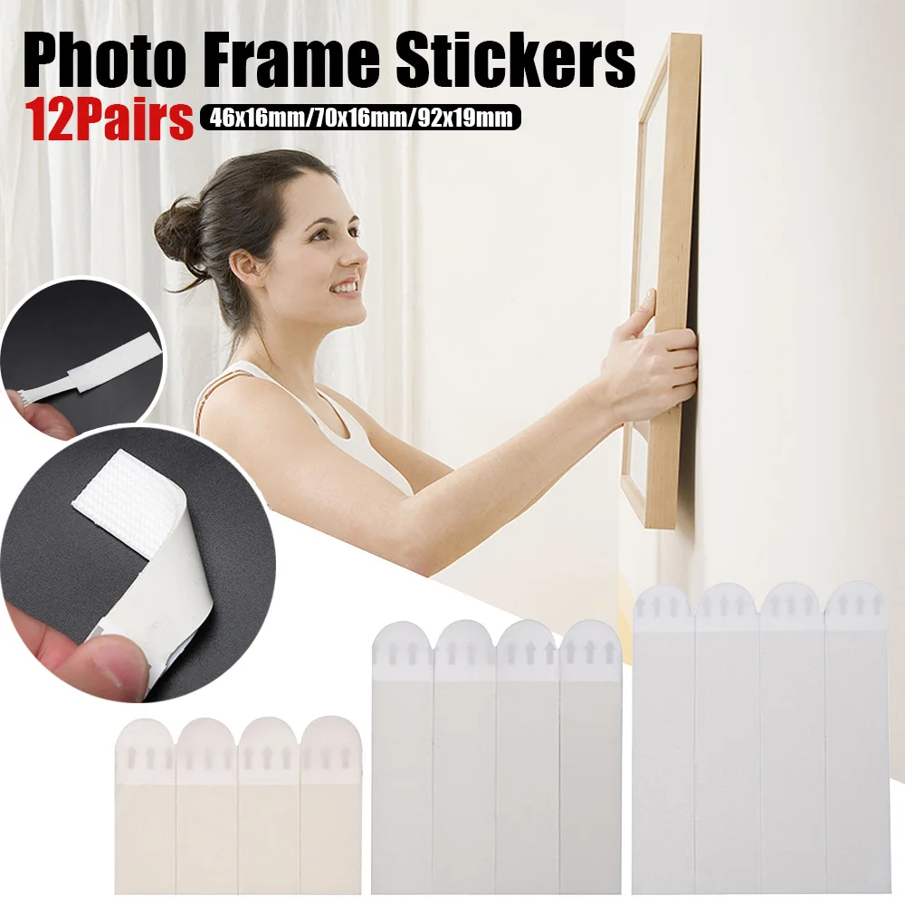 24 Groups White Tape Damage-Free Picture&Frame Hanging Strips Wall Sticker Hook Value Pack Picture Photp Frame Hanging Strips