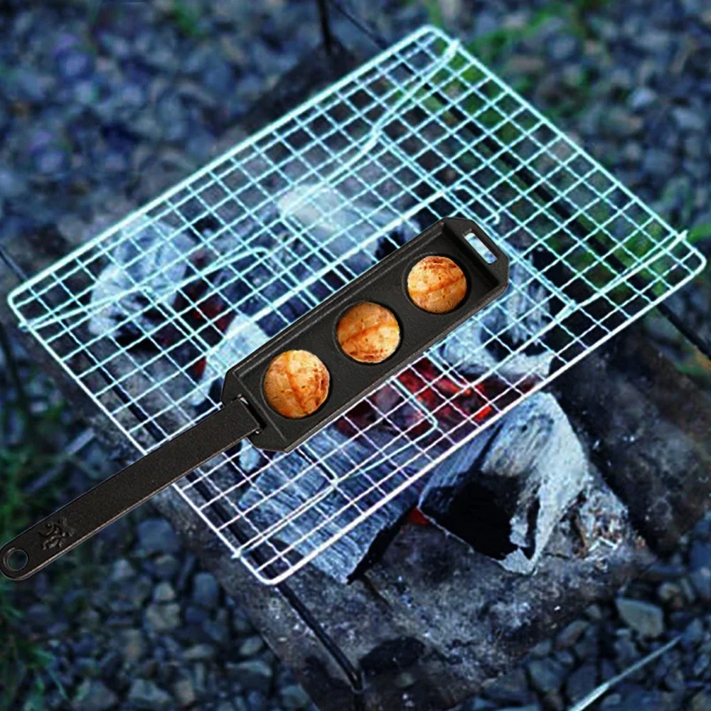 

Portable Outdoor Camping Cast-Iron Baking Tray Octopus Meat Balls Mold Picnic EggPuffs Cooking Pot Takoyaki Baking Grill