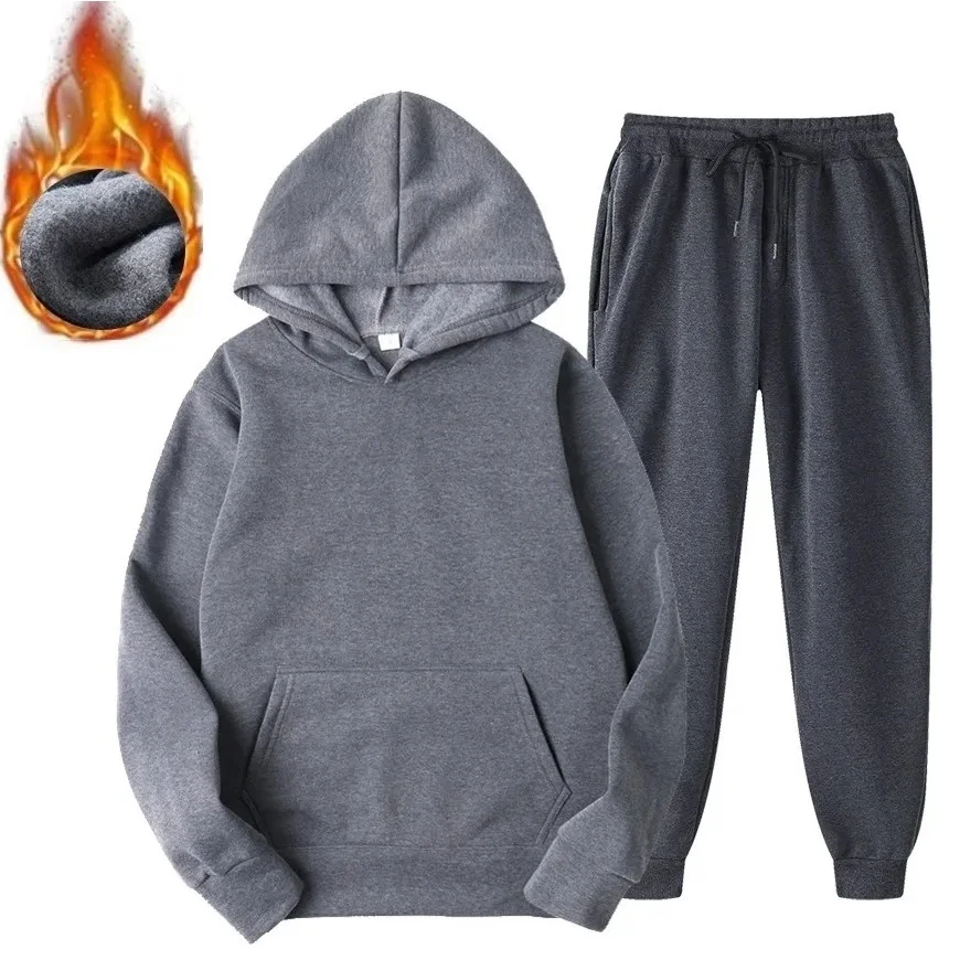 Sports Set Men's Sets Spring and Autumn Tracksuit Thin Fleece Sweatshirt and Pants Solid Color Hoodies With Hat Trousers Men Clothes