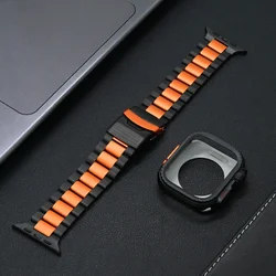Premium Titanium Watch Strap with Aluminum Case & Bracelet Accessories for iwatch 45mm (B black orange)