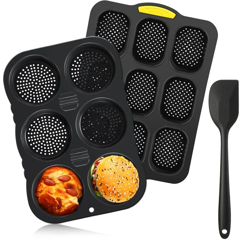 

Silicone French Bread Pan And Hamburger Bun Pan Set With Spatula Nonstick 9 Cup Baking Tray 6 Cup Hamburger Bun Mold Easy To Use