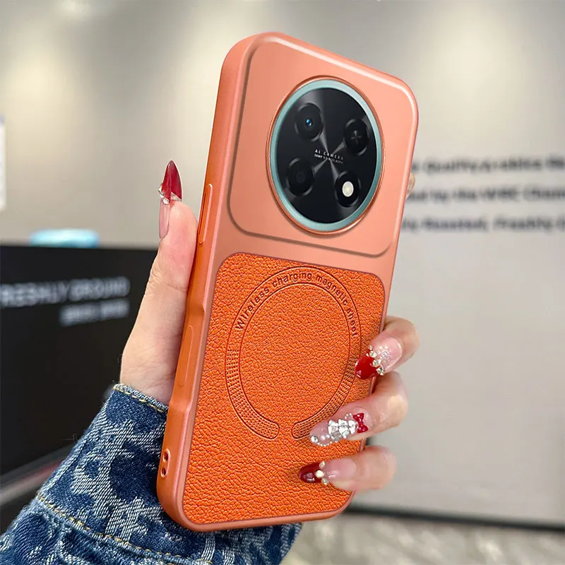 Premium PU Leather Textured Magnetic Cover with Silicone Soft Frame - Shockproof Phone Back Case