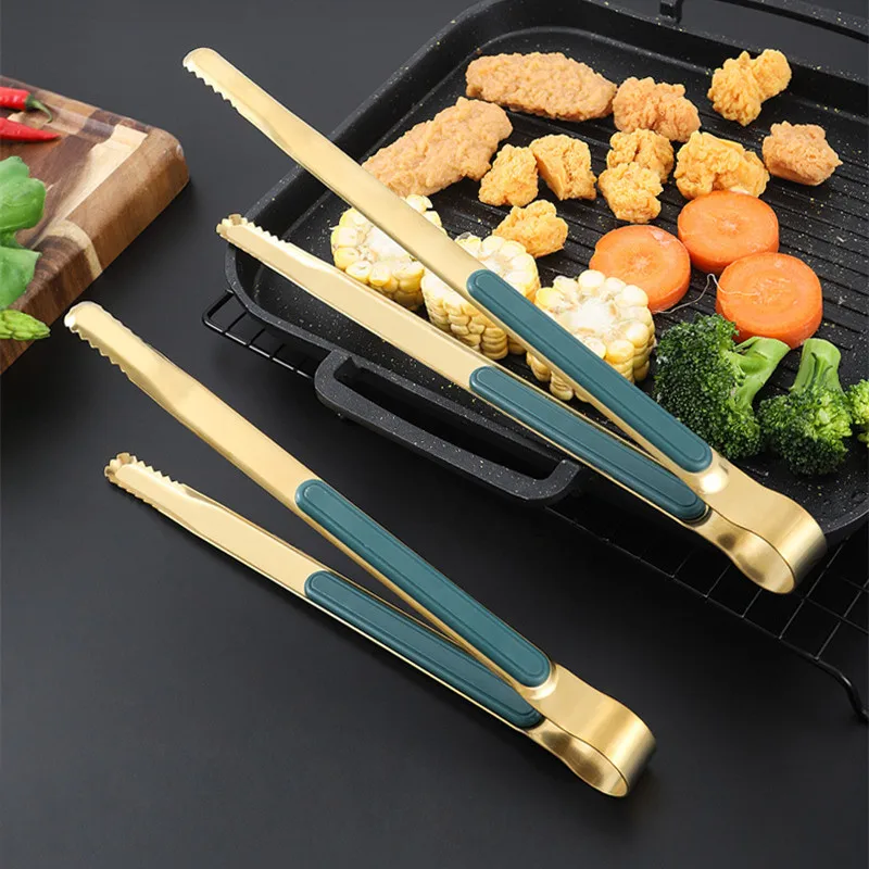 Stainless Steel Long Handle Food Tong Korean Style Non-Slip BBQ Bread et Clamp Ice Clip Kitchen Utensils