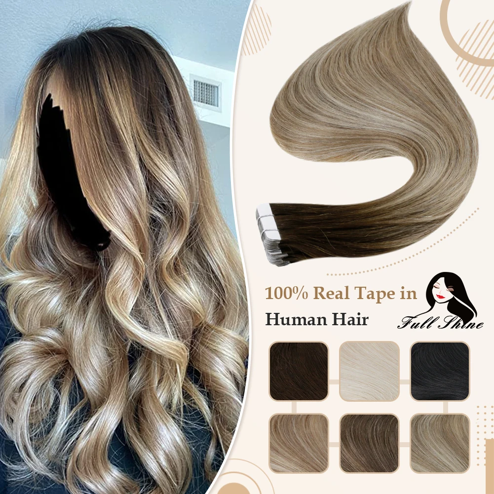 

Полностью Блестящая лента для наращивания волос Balayage, 100% натуральные человеческие волосы для наращивания, 20 шт., 50 г, бесшовные волосы Remy