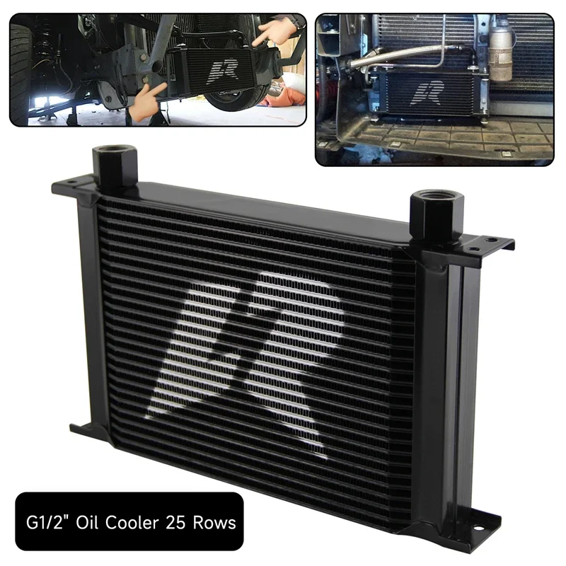

Universal 25 Row Engine Oil Cooler with 1/2" G Female Thread Inlets