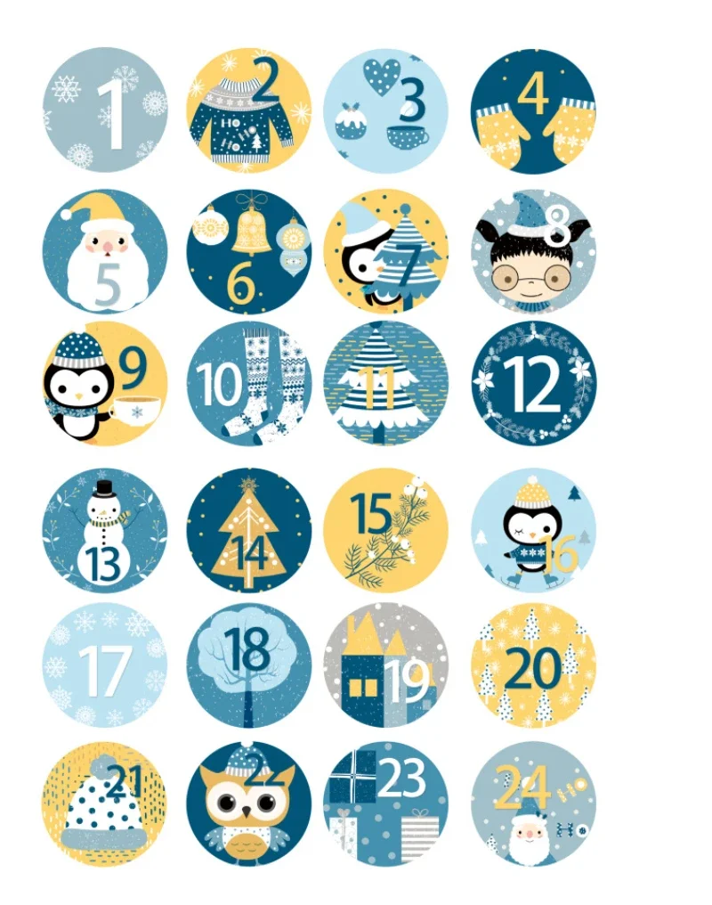 24 Pcs Happy Christmas Day Gift Stickers Advent Calendar Number Paper Stickers Multi-Function Packaging Adhesive Labels Decors