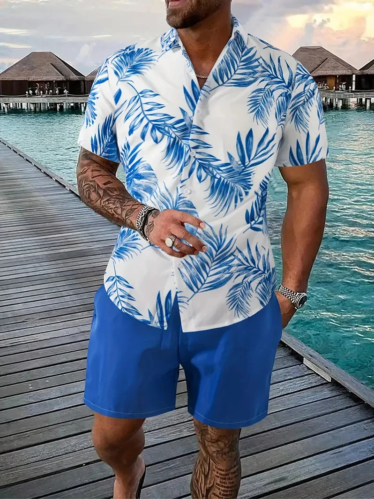 Hawaiian Men's Short-sleeved Shirt And Beach Shorts Set Summer Casual Men's Shirt Beach Vacation Loose Breathable Men's Shorts 4