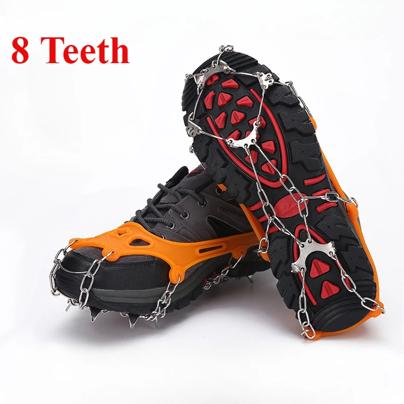 8 Teeth Steel Ice Gripper Spike for Shoes Anti Slip Climbing Snow Spikes Crampons Cleats Chain Claws Grips Boots Cover