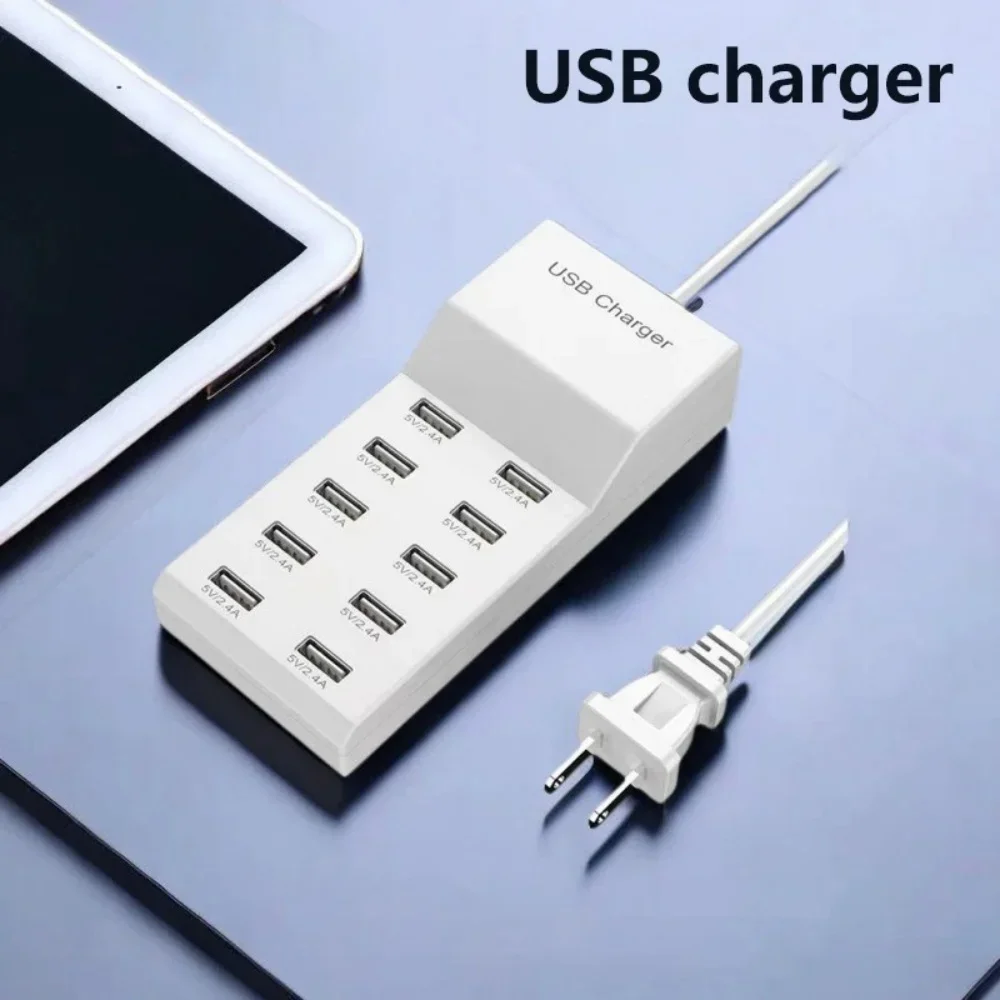 10 Port USB Charging Station Smart Desktop Hub for Home Office Travel with EU US UK Plug Multi Device Power Adapter 5V 15A