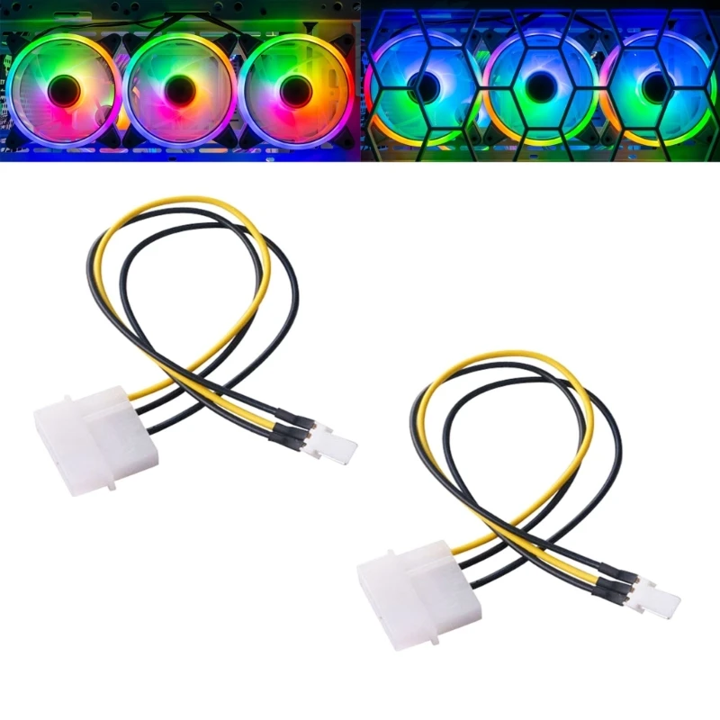 3 Pin Fan to 4 Pin Molex Pass Through Power Adapter Cable, 4 pin Molex