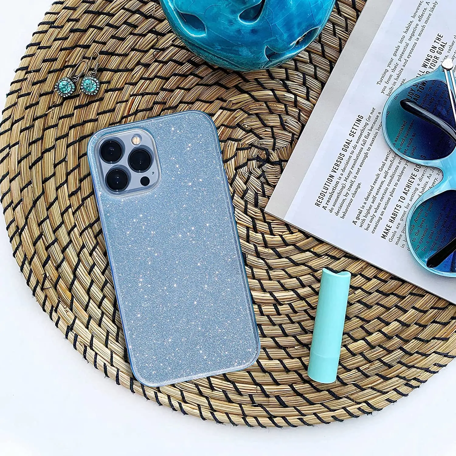 Blue Glitter Sparkle Bling Phone Case Cover Accessories