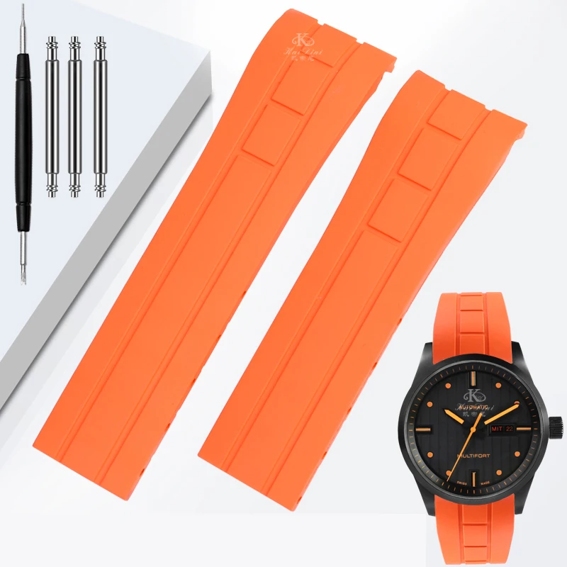 Premium Arc Mouth Watchband - Rubber Strap in Black, Orange, and Blue