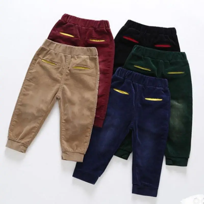 

2022 Children's Warm Corduroy Trousers Spring Autumn New Korean Boys And Girls Casual Loose Pockets Cotton Pants1-6Y