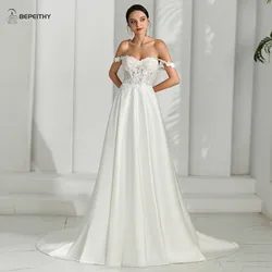 BEPEITHY A line Sweetheart Lace Civil Wedding Dresses Sleeveless Sweep Train Ivory Bride Bridal Gown Vestidos De Novia For Women