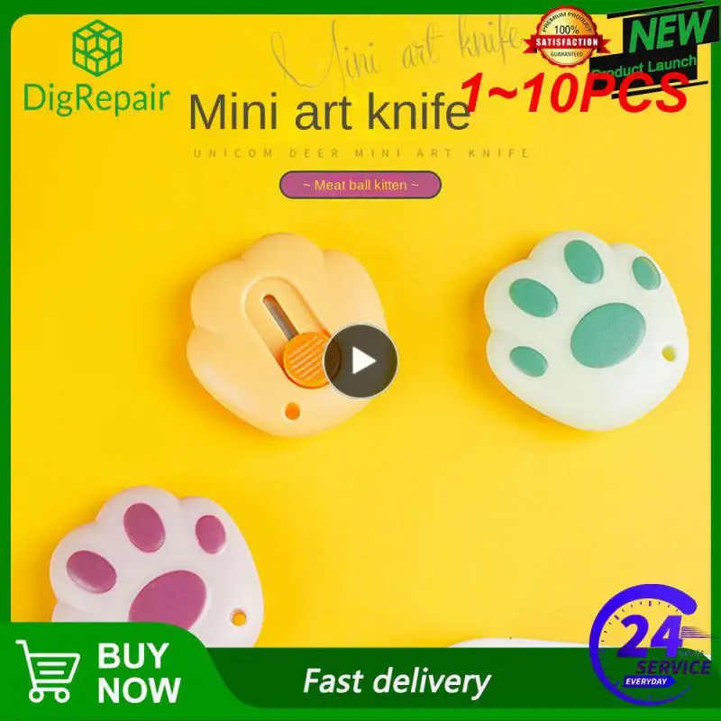 

1~10PCS Kawaii Cat Paw Mini Utility Knife Cute Paper Cutter Pocket Knife Express Box Opener Envelope Knife Korean Stationery