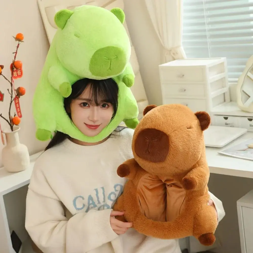 Cute Stuffed Doll Capybara Plush Hair Cap Thick Warm Capybara Head Mask Collection Fluffy Plush Animal Rodent Hat Children Gift