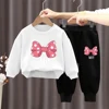 Spring Autumn Toddler Girl Tracksuit Bow Print Clothes Set 2PCS Long Sleeve Top and Pants Girls Outfit Sets Children Tracksuit 2