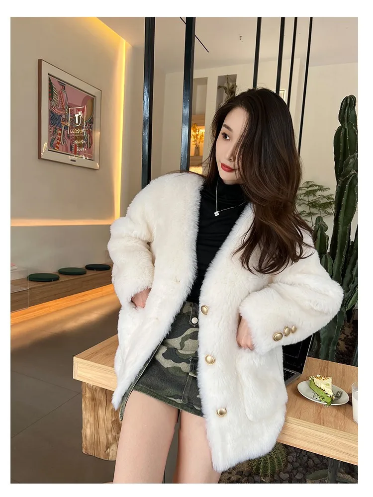 

2023Hot Sale Pure Wool Sheep Shearing Fur Coat Women's Jacket Autumn Winter New Clothing Female Composite Fur Integrated Fur Ja