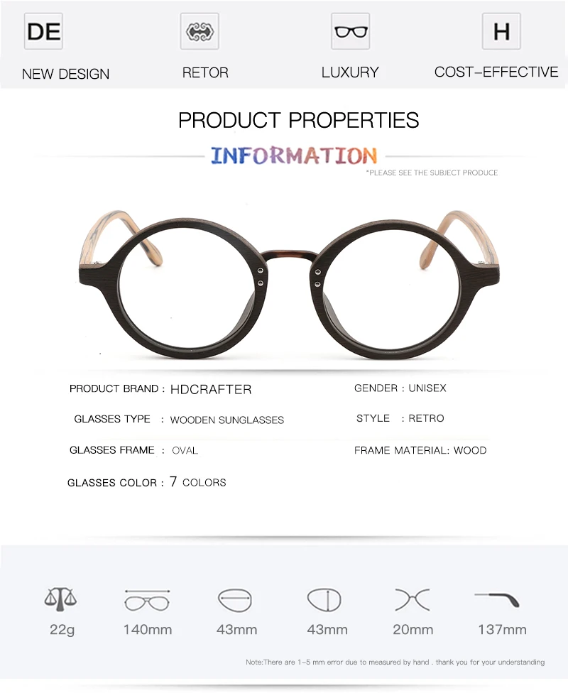 Women's Full Rim Round Wood Eyeglasses