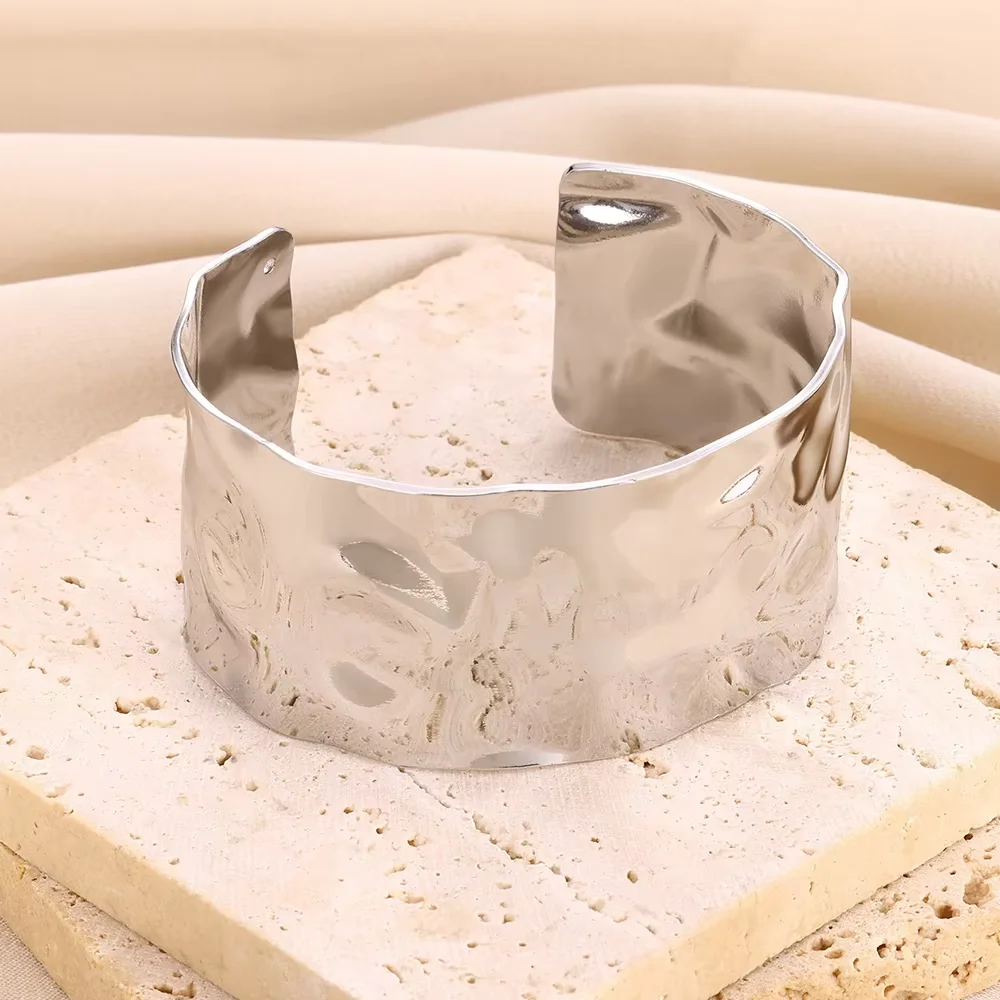 Gold Color Geometric Aesthetic Flower Leaf Bangle - Stainless Steel Bracelet