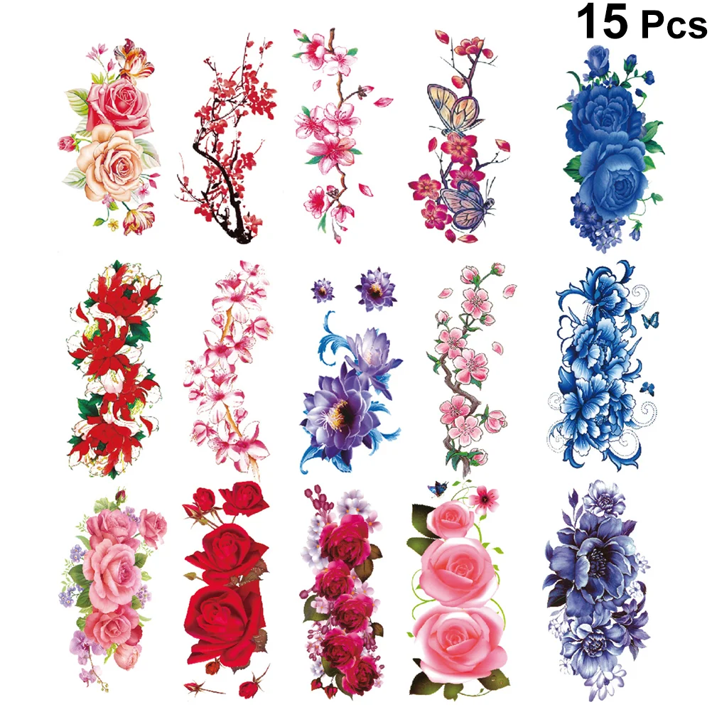 

15Pcs Temporary Fashion Various Rose Peony Flowers Blossoms Flash for Women (15Pcs/Package, Mixed Delivery)