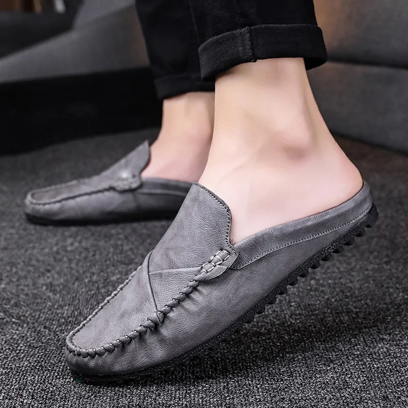 

Men Casual Half Drag Shoes Luxury Brand Mens Half Sandals Moccasins Breathable Slip on Daily Walking Slippers Summer