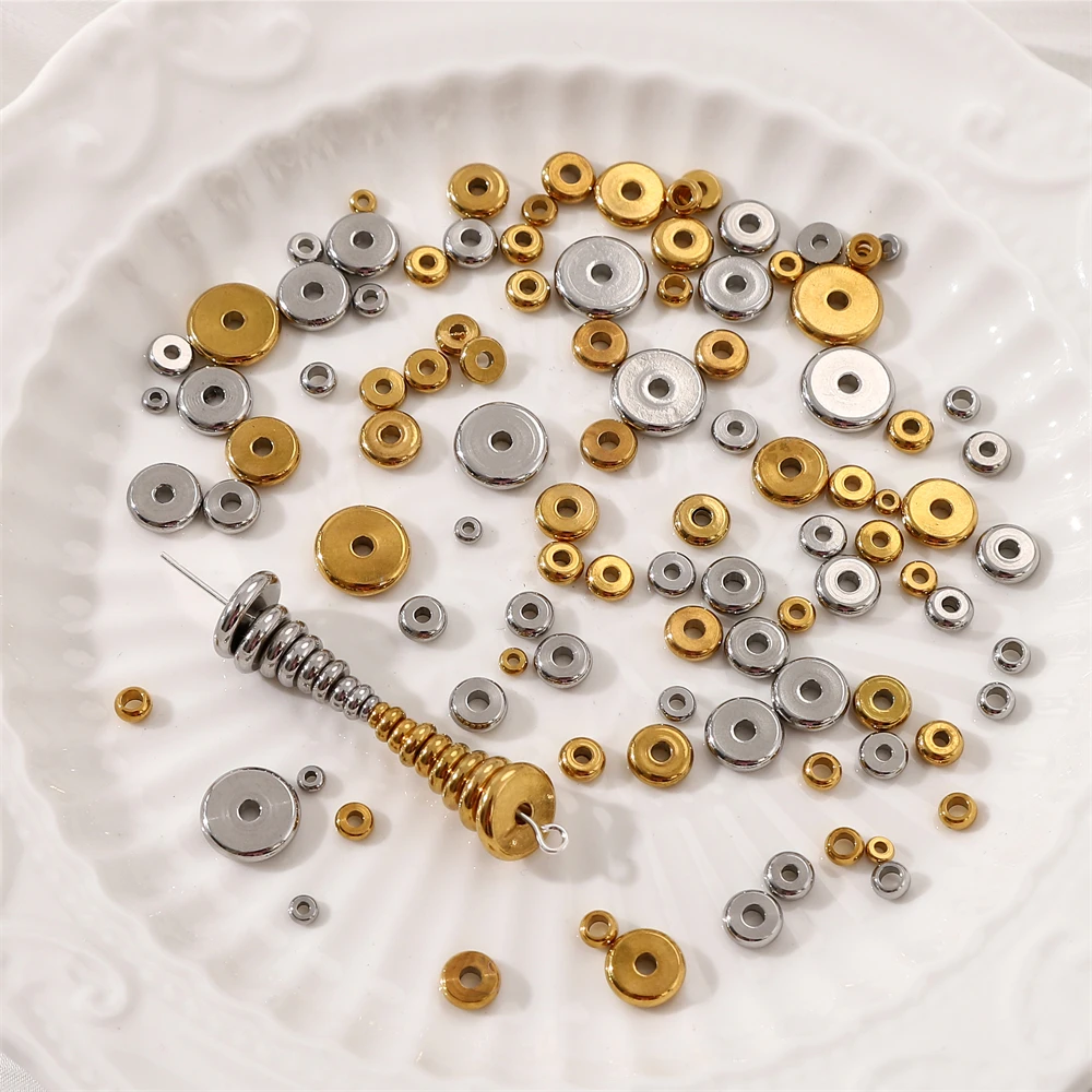 5-50Pcs Multi Größe Edelstahl Flache Runde Spacer Gold/Silber Farbe Spacer Perlen Schmuck Machen Zubehör für DIY Armband – Detail 10