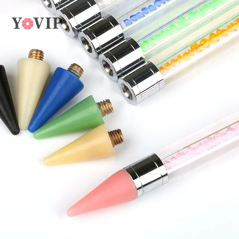 

5Pcs Nail Dotting Wax Pen Replaceable Head Beads Rhinestones Gems Picker Dotting Pen Manicure Self-adhesive Nail Art Tools