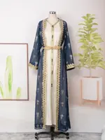 Islamic Ramadan Muslim Luxury Fashion Robe Middle Eastern Arab Dress Robe Embroidered Cardigan Vest Two Piece Dress Set 5