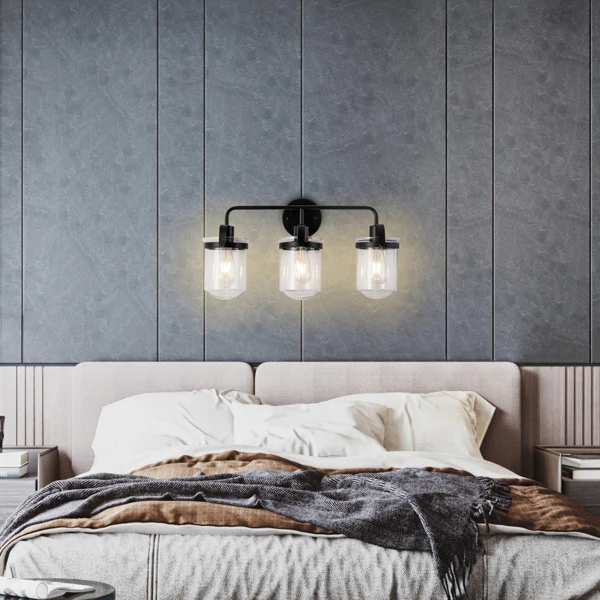 ll Sconce一套3件，带透明玻璃灯罩，现代ll Sconce，工业室内ll浴室灯具客厅厨房水槽上方卧室，E26插座，不包括灯泡【周末无法发货+usps/fedex】-19