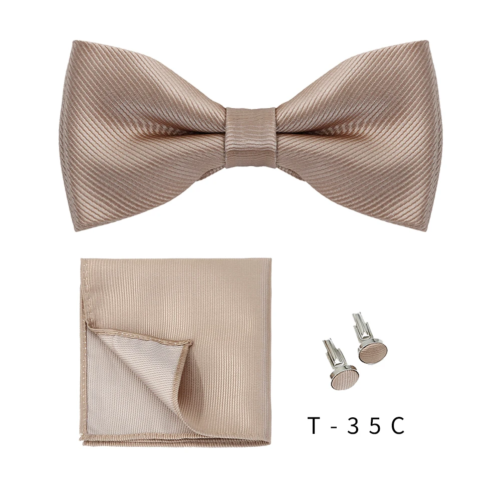 Männer Krawatten Set einfarbige Fliege Krawatte Manschetten knöpfe Taschentuch Mode Schmetterling Party Hochzeit Fliege für Männer Hemd Accessoires – Detail 10